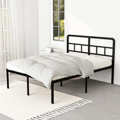 DiaOutro 18 Inch Metal Queen Bed Frame with Headboard Tall, Black | Heavy Duty Bed For Kids Adults, Steel Slat Supports No Box Spring Needed, Easy Assembly, Noise Free - size: Queen, style: 18 Inch