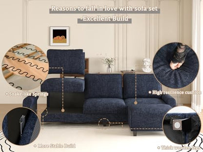 EASE MOOSE 100" Chenille L-Shaped Sectional Sofa with Ottoman, Navy Blue | Deep Seat, Pet-friendly, Removable Washable Cover, Pocket Spring Cushion, Easy Clean, Easy Assembly Couches for Living Room - color: Navy Blue, size: 100" L-Shape