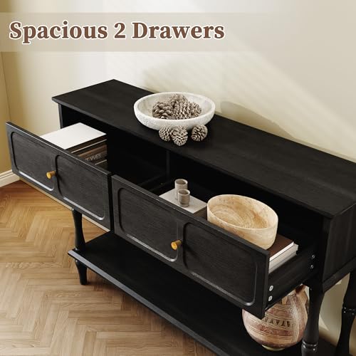 ARTPOWER 47" Mid-Century Console Table, 2 Drawers and Open Shelf, Black | Entryway Table with Storage, Narrow Behind Couch Table for Living Room, Foyer, Hallway - color: Black
