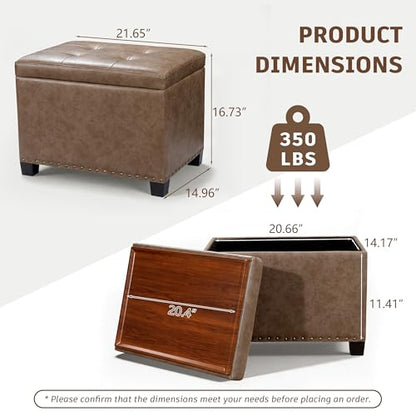 Homebeez 22" Storage Ottoman Coffee Table with Flip Top Tray, Tufted Faux Leather Footrest Stool with Nailhead Trim, Large Foot Rest for Living Room, Taupe Brown - color: Taupe Brown