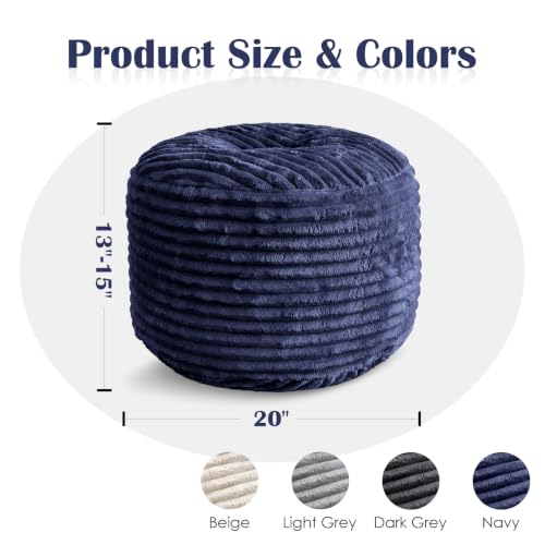 Round Ottoman,Corduroy Pouf Foot Rest,Navy,20x15 in | Storage Ottoman Footstool for Living Room,20x15 Soft Floor Poufs,Memory Foam Filling,Footrest only - color: Navy, size: 20"D x 20"W x 15"H