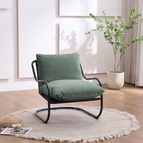 Ergonomic Low Profile Accent Armchair, Modern Upholstered Lounge Reading Chair with Heavy-Duty Metal Frame, Comfy Small Space Side Chair for Living Room Bedroom Office,Green - color: Green