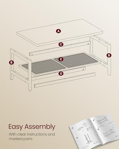 VASAGLE 2-Tier Coffee Table for Living Room, Rectangular Living Room Table, with PVC Rattan Storage Shelf, Rounded Corners, Easy Assembly, Boho Style, 21.7 x 39.4 x 17.7 Inches, Oak Beige ULCT240Y57 | Rectangular Living Room Table, Rounded Corners, Easy A