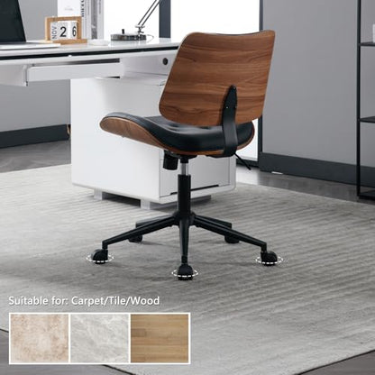 Armless Home Office Chair in Button Style, PU Leather Small, Black | PU Leather Adjustable Height Computer Desk Chair, 360 Swivel Small No Arms Office Seat, Walnut Design Stool, 300LBS Cap - color: Black, size: Button Style