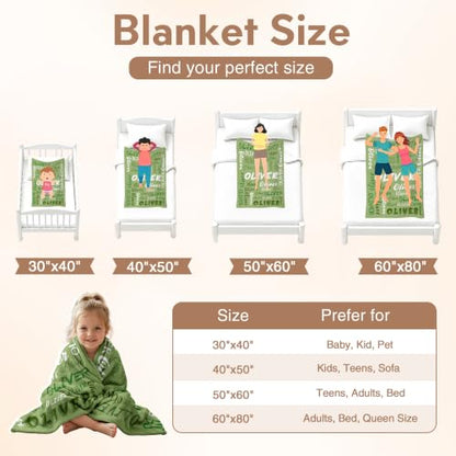 Personalized Blanket with Name, Custom Name Blanket Gifts for Kids Adults Boys Girls Teen, Soft Customized Fleece Flannel Throw for Bedroom Living Room, Birthday Christmas - color: Green