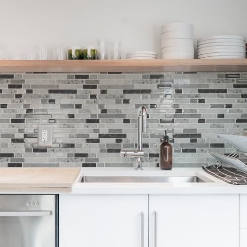 Art3d 10-Sheet Heavy-Duty Peel and Stick Backsplash, Waterproof Wall Tiles Stick on Kitchen Backsplash Living Space, Carrara Grey (Pack of 4) - color: Carrara Grey, size: 12 x 12 Inch (Pack of 4)