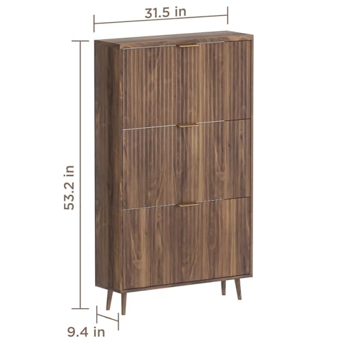 Shoe Cabinet Storage,Modern Freestanding Organizer with 3 Flip Drawers,Narrow Shoe Rack Cabinet for Entryway,Walnut - color: Walnut, size: 3-Drawers