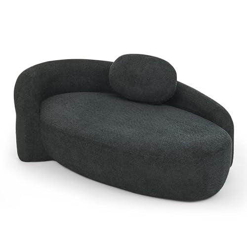 JIVOIT Modern Oval Single Lazy Sofa Chair, Bouclé Fabric Single Lounge Chair with Integrated Backrest, Side Armrest and Pillow, Compact Space-Saving Lounge Chair for Living Room Bedroom (Black//033) - color: Black//033