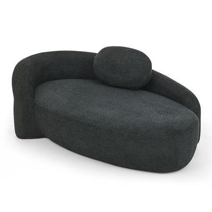 JIVOIT Modern Oval Single Lazy Sofa Chair, Bouclé Fabric Single Lounge Chair with Integrated Backrest, Side Armrest and Pillow, Compact Space-Saving Lounge Chair for Living Room Bedroom (Black//033) - color: Black//033