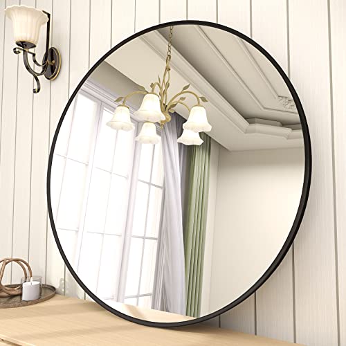 BEAUTYPEAK Circle Mirror Black 36 Inch Wall Mounted Round Mirror | Brushed Metal Frame, For Bathroom, Vanity, Living Room, Bedroom, Entryway Wall Decor - color: Black, size: 36"L x 36"W