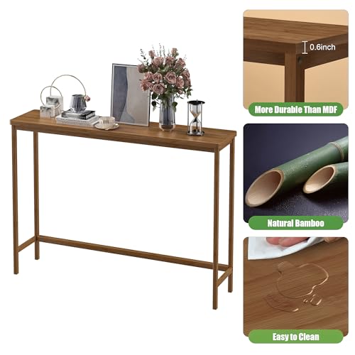 VASMIA Console Table, Entryway Table, Narrow Sofa Table, 39" Bamboo Hallway Table for Entryway, Living Room, Bedroom, Foyer, Walnut - color: Walnut, size: 9.44"D x 39.37"W x 29.52"H