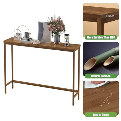 VASMIA Console Table, Entryway Table, Narrow Sofa Table, 39" Bamboo Hallway Table for Entryway, Living Room, Bedroom, Foyer, Walnut - color: Walnut, size: 9.44"D x 39.37"W x 29.52"H