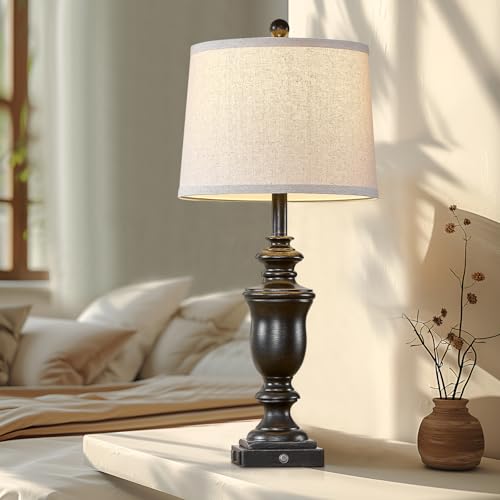 SAIWEYA 27.5" Set of 2 Farmhouse Table Lamps for Bedroom with AC Outlet | USB A+C Ports, 3 Way Dimmable Touch Control , Nightstand Lamps for Bedside, LED Bulb Included - color: Antique Black-27.5in