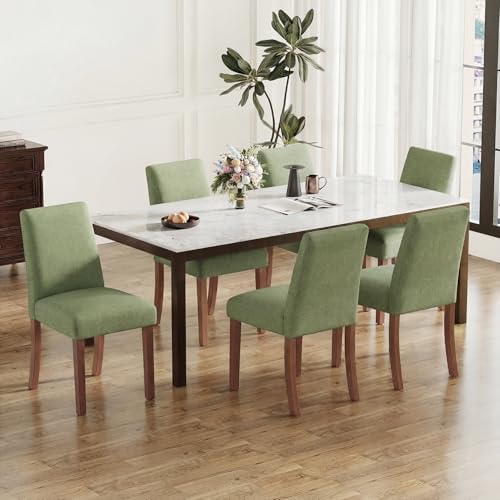 Dining Chairs Set of 6, Parsons Chairs for Small Spaces, Green | Modern Dining Room Chairs with Solid Wooden Legs, Fabric Upholstered Kitchen Chairs for Restaurant & Cafe - color: Green, size: Set of 6