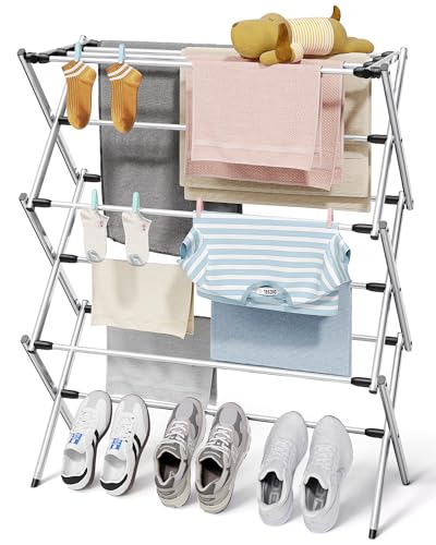 Sakugi Foldable 3-Tier Clothes Drying Rack 37.4" H with Non-Slip Feet | Indoor & Outdoor Use, Space Saving, Metal Frame, 11.4" D x 29.1" W, Silver - color: Silver, size: 3 Tier Standard