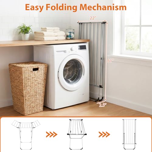 Tangkula Collapsible X-Shaped Freestanding Clothes Drying Rack | Sturdy Aluminum Frame | 2 Foldable Wings & 14 Drying Poles | Space-Saving | for Laundry Room, Balcony, Patio