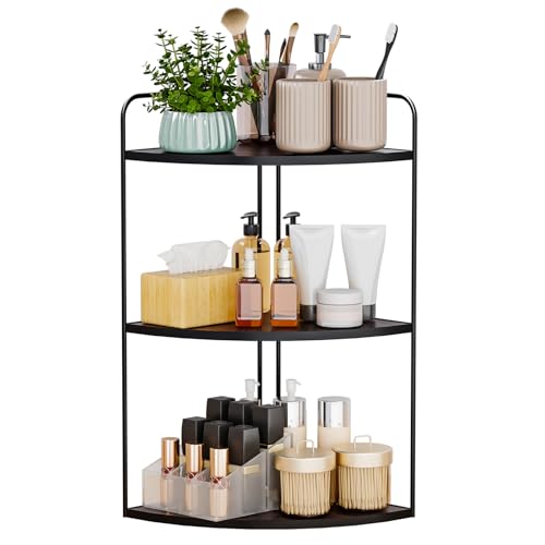 Bathroom Counter Organizer, Vanity & Makeup Countertop Organizer | Corner Bathroom Counter Organizer, Bathroom Sink Organizer, Bathroom Counter Shelf, Countertop Organizer, Corner Desk Shelf - color: Black 3 Tier