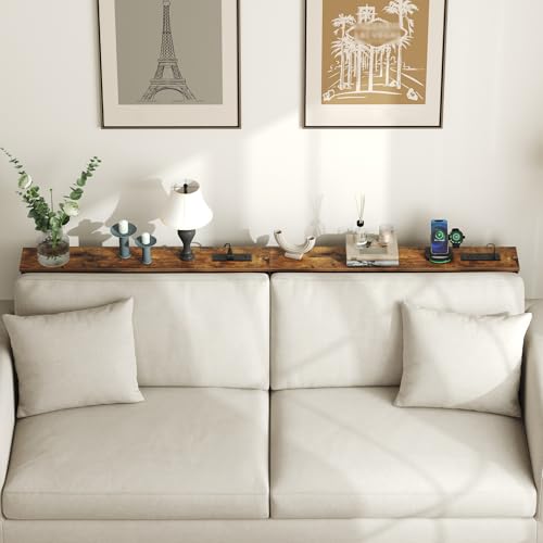 HOOBRO 39.4 Inch Narrow Console Table with Power Outlets, 5.9 Inch Sofa Table with Storage, Skinny Behind Couch Table, for Entryway Hallway, Small Spaces, Rustic Brown and Black BF52UXG01G1