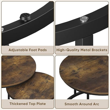 Smuxee Rustic Nesting Coffee Table Set of 2, 27.6" Round Coffee Table Wooden Marble Pattern with Adjustable Non-Slip Feet, Industrial End Table for Living Room Bedroom Balcony - color: Rustic Brown, size: 27.6"W