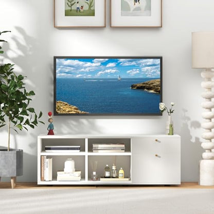 Giantex TV-Stand for Bedroom Entertainment Center - Modern TV Console Cabinet with 2 Drawers, 4 Compartments, Adjustable Feet, Media TV Storage Cabinet for Small Spaces, Entryway, Living Room, White