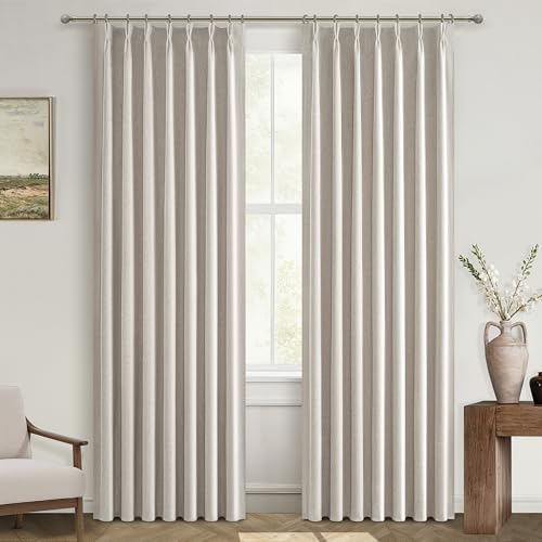 Natural Linen Pinch Pleated Blackout Curtains & Drapes 96 Inch Long Bedroom/Livingroom Farmhouse Curtains 2 Panel Sets, Neutral Track Room Darkening Thermal Insulated 8ft Back Tab Window Curtain - color: Natural, size: 40"W x 96"L (Pack of 2)