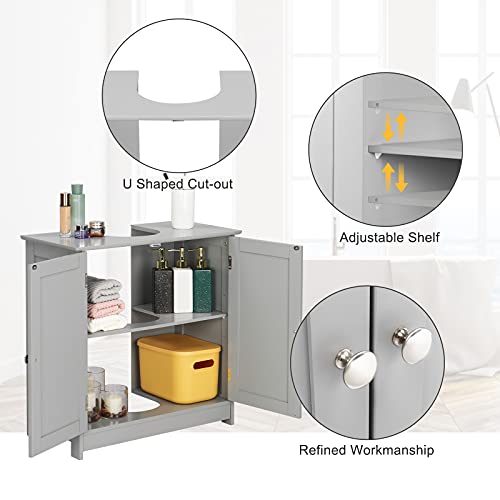 Bonnlo Pedestal Under Sink Storage Bathroom Vanity with 2 Doors Traditional Bathroom Cabinet Space Saver Organizer 23 5/8" x 11 7/16" x 23 5/8" (L x W x H) (Grey) - color: Grey