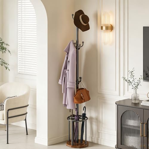 Coat Rack Freestanding, Coat Rack Stand with Umbrella Holder, Coat Tree, Coat Hanger Stand with 12 Hooks for Clothes Bag Hats, Hat Rack Hall Tree Coat Hanger Umbrella Stand for Entryway - color: Rustic Brown