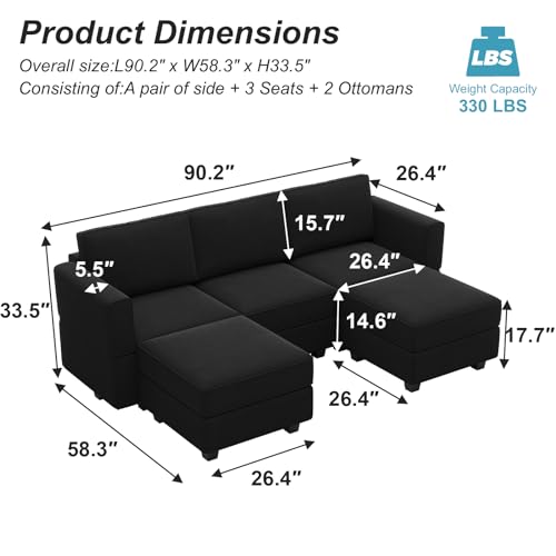 Belffin Modular Sectional Sofa with Double Chaise Velvet U Shaped Sofa Reversible Sectional Couch with Storage Black - color: Black, size: U Shape Sofa