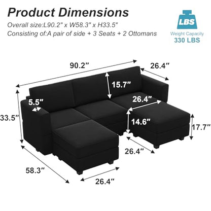 Belffin Modular Sectional Sofa with Double Chaise Velvet U Shaped Sofa Reversible Sectional Couch with Storage Black - color: Black, size: U Shape Sofa