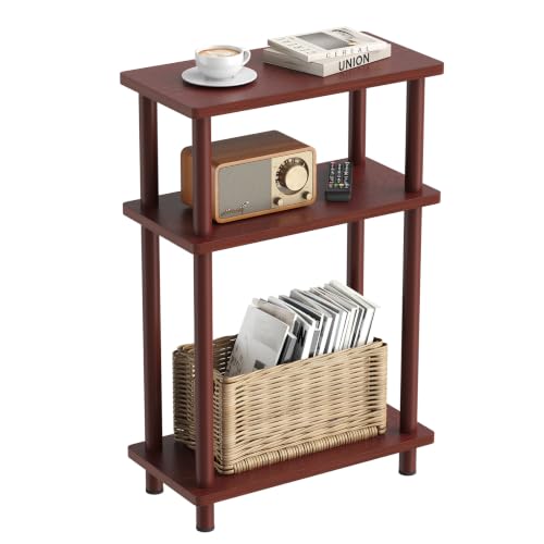 Apicizon Small Narrow Side Table, 3-Tier Skinny End Table, Dark Brown | Sofa Side Table, Slim End Table, Wood Storage Shelf, Slim Nightstand Bedside Table for Narrow Spaces, Living Room, Bedroom - color: Dark Brown, style: Narrow Side Table