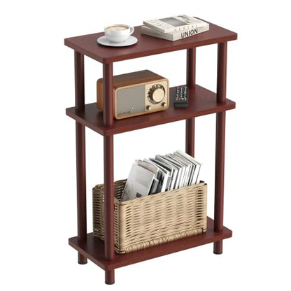 Apicizon Small Narrow Side Table, 3-Tier Skinny End Table, Dark Brown | Sofa Side Table, Slim End Table, Wood Storage Shelf, Slim Nightstand Bedside Table for Narrow Spaces, Living Room, Bedroom - color: Dark Brown, style: Narrow Side Table
