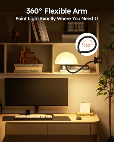 Cordless Clip On Lamp, Touch Control Desk Lamp with RGB Ambient Mode & 3000K–6000K, Rechargeable Dimmable Book Reading Light with Flexible Arm Sturdy Clamp On Table Bedside Headboard, Battery Operated - color: Black