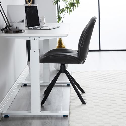 PU Leather Swivel Office Chair No Wheels, Small Comfy Mid Century Armless Desk Chair, Cute Swivel Vanity Chairs No Wheels for Small Spaces, Bedroom,Living Room,Home Office, Black - color: Black-pu