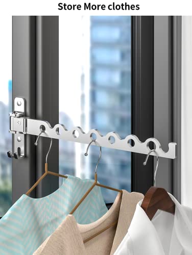 Dr.DJ Wall Mount Coat Hanger Holder Silver Clothes Drying Organizer Rack Garment Hooks Aluminium Retractable Folding Indoor Wall Mounted Hanger Space Saver for Laundry Room Bedroom (2 Racks) Silver - color: Silver 2 Racks