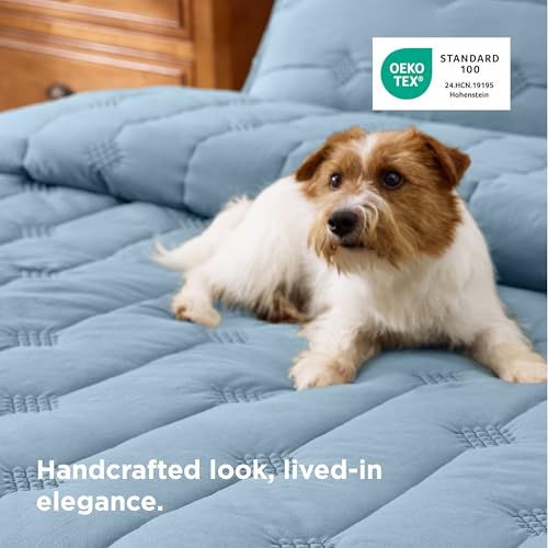 Bedsure King Size Quilt - Prewashed Extra Soft Cotton-Like Polyester Bedspreads King Size, Lightweight Comforter, Includes 1 Quilt 106x96 Inches with 2 Shams, Machine Washable, Dusty Blue - color: 04 - Dusty Blue, size: King (106" x 96")