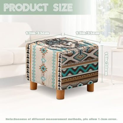 Aztec Tribe Geometric Wolf Print Stretch Ottoman Cover Square Ottoman Cover Slipcover Soft Footrest Stool Covers, Removable Anti-Slip Footstool Protector Covers for Living Room - color: Aztec Tribe Geometric Wolf
