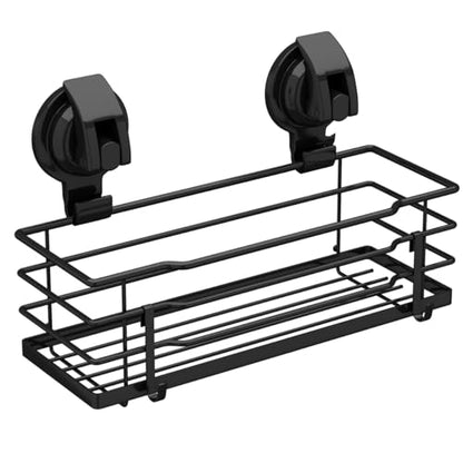 TESOT Suction Cup Shower Caddy, Shower Shelf Soap Dish with Hooks for Razor, Sponge, Rust Proof 304 Stainless Steel, Black - color: Black