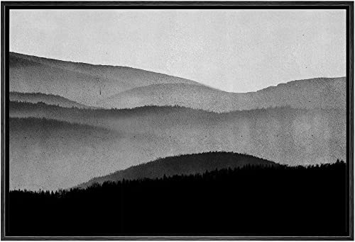 SIGNWIN Framed Canvas Print Wall Art Black Gray Watercolor Mountain Range Vista Abstract Nature Illustrations Modern Art Decorative Elements Duotone for Living Room, Bedroom, Office - 16"x24" Black - color: A11-02-abm05, size: 24"L x 16"W