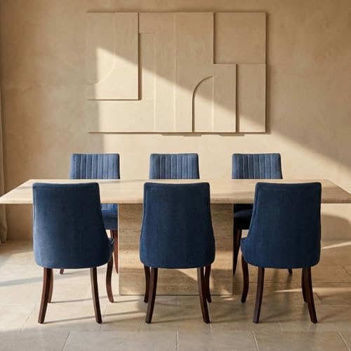 Upholstered Dining Chairs Set of 6, High Back Side Chairs for Kitchen and Dining Room, Mid-Century Modern Fabric Seating with Solid Wood Legs, Blue - color: Blue, size: Set of 6