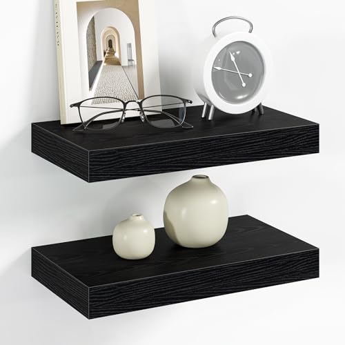 Vivelove 12 Inch Floating Shelves Wall Mounted for Display, 6.5 Deep Duty Shelves with Invisible Brackets for Living Room,Bedroom,Kitchen, Bathroom Storage & Decor,12" Wx6.5 Dx1.4 H - Black - color: Black, size: 12”Wx6.5”Dx1.4”H