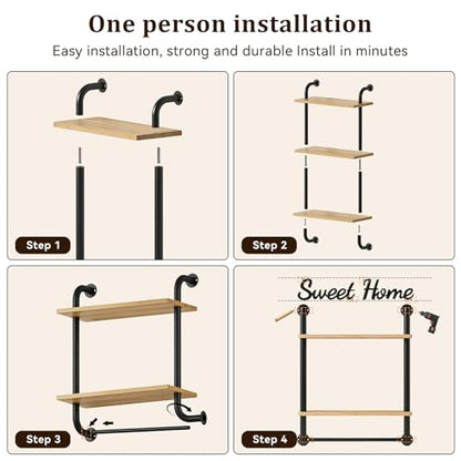 3 Tier Wall Shelves Over Toilet Rustic Industrial Floating Shelf - color: Brown, size: 3 tier