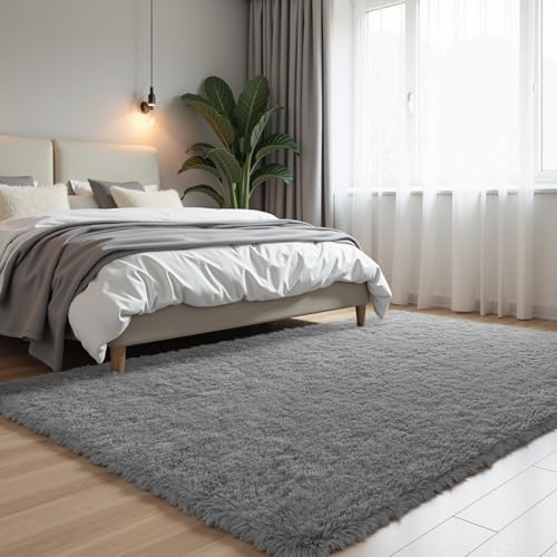 Zentavio Area Rugs for Living Room Large Rugs for Bedroom 6x9 Carpet Fluffy Furry Soft Shag Aesthetic Plush High Pile Gray Throw Rug for Nursery Kids Room Dorm Light Grey - color: Light Grey, size: 6' x 9' (Rectangular)