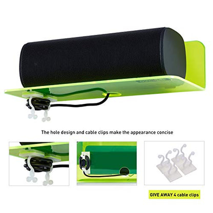 OAPRIRE 9 Inch Floating Wall Shelves Set of 2 - Personalize Expand Wall Space - Acrylic Small Wall Shelf for Bathroom, Bedroom, Living Room, Office, with Cable Clips - Clear Green | Strong Tape Adhesive Wall Shelf, Easy Installation, Hole Design with Cabl