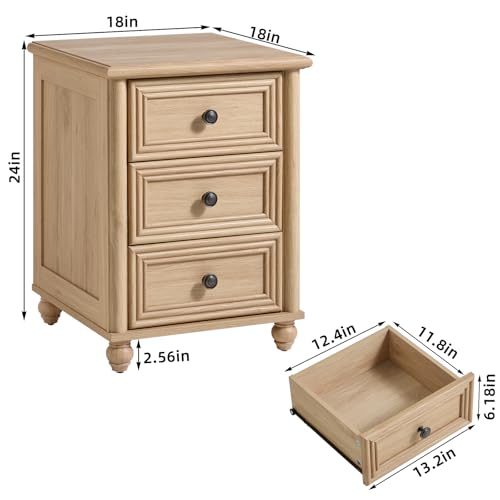 RWYHG 18" Night Stand Set 2, Nightstand with 3 Drawers | Farmhouse Modern Bedside Table, Solid Wood Legs, Metal Handles, Bed Side End Tables for Bedroom Living Room (Natural) - color: Natural, style: 3 Drawers*2