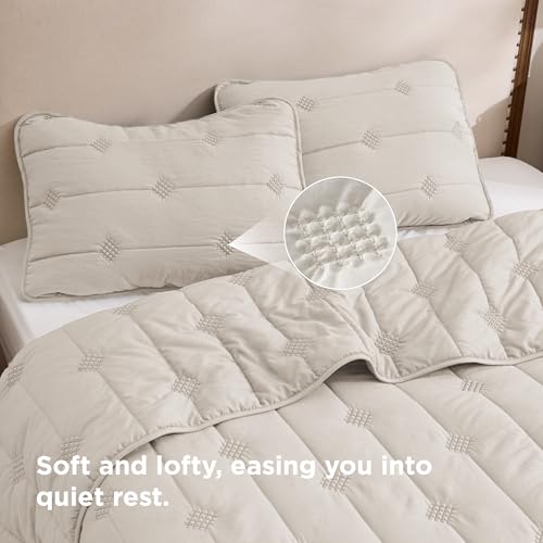 Bedsure King Size Quilt - Prewashed Extra Soft Cotton-Like Polyester Bedspreads King Size, Lightweight Comforter, Includes 1 Quilt 106x96 Inches with 2 Shams, Machine Washable, Beige - color: 03 - Beige, size: King (106" x 96")