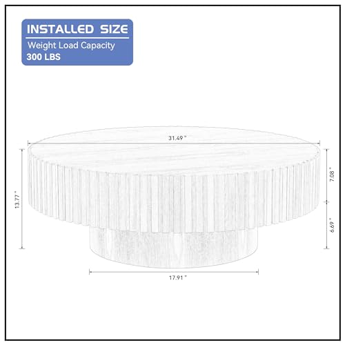 31.49'' Round Coffee Table for Living Room, Modern Wood Nesting Coffee Table Handcraft Circle Fluted Drum Coffee Table, Easy Assembly - color: Walnut, size: 31.49"x17.91"x13.77"