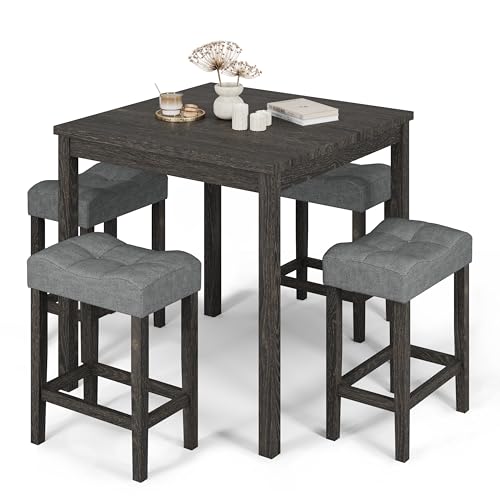 allamazing 5-Piece Counter Dinner Height Table Set, Indoor Modern Rectangular Dining Table Furniture Set for Kitchen, 35 inch Dining Table with 4 stools (1+4 Black) - color: 1+4 Black