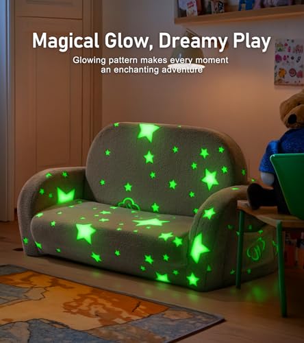 little dove 2-in-1 Kids Couch, Kid Sofa that Fold Out, Glow in the Dark Kid Chair, Extra Wide Kids Sofa, Comfy Kids Chair, Convertible Couch, Gifts for Girls & Boys, Star - color: Star