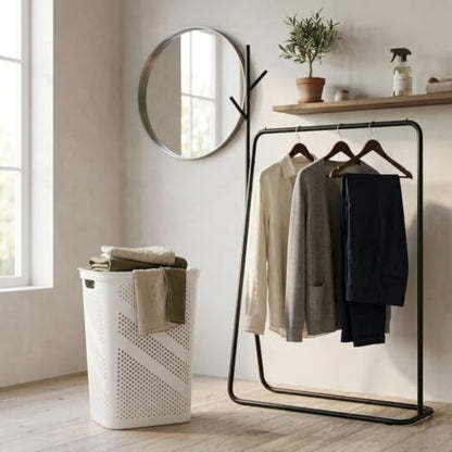 24 Inch Plastic Laundry Hamper with Lid, Slim Ventilated Clothes Basket and Large Dirty Cloth Towel Storage Bin for Laundry Rooms, Bathrooms and College Dorms, White
