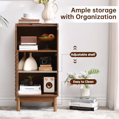 Ahokua Modern Single-Door Accent Cabinet with Curved Roll-Top and Slatted Door Design, Tall Narrow Storage Cabinet for Living Room, Entryway, Hallway, or Home Office